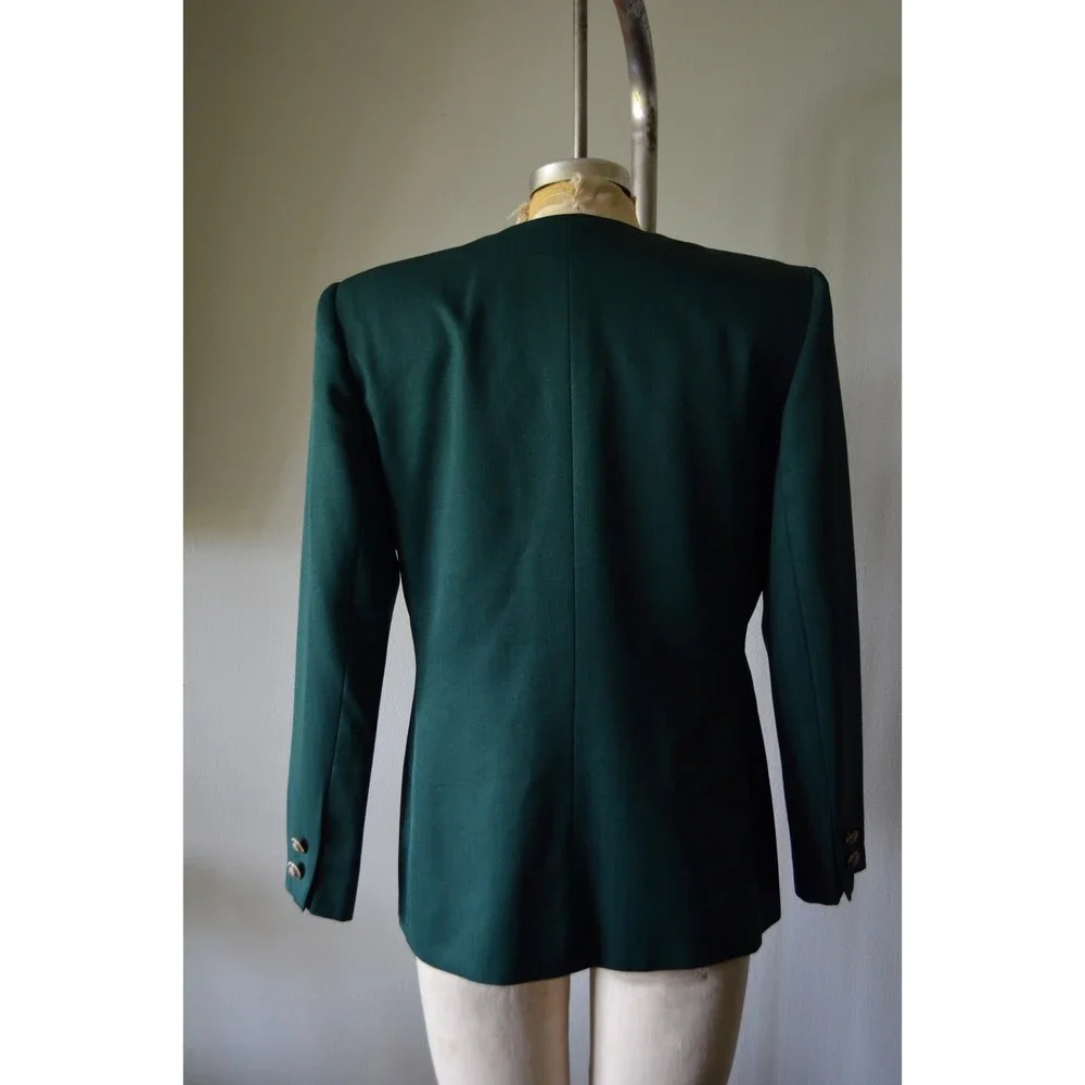 Vintage 80s Dark Green tailored green Woman Double breasted blazer - Picture 8 of 8